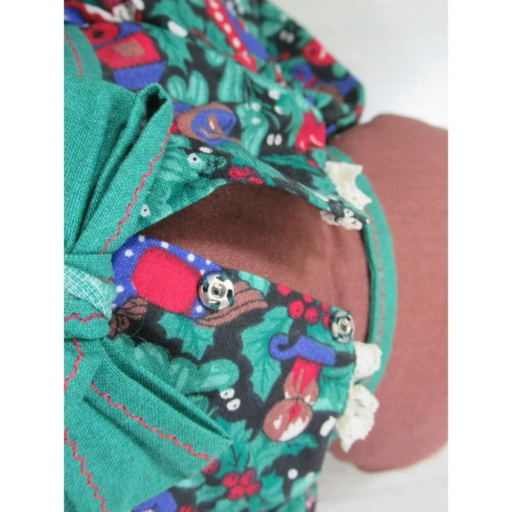 Gingerbread girl‎ plush rag doll green print holly berry dress probably handmade